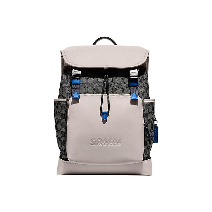 

Coach League 28 Classic Monogram Flap Drawstring Color Block Canvas And Leather Backpack Men Backpack White Gray Black C9581-JITXE Basic Set (Bag+Dust Bag)