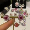Hui Zhiyi 2024 Pigeon Blood Red Stud Earrings with Zircon Inlaid Diamonds - Noble Fashion for Women