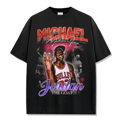 Michael Jordan The GOAT Retro Graphic T-Shirt Oversized Crew Neck Distressed Cotton Basketball Fan Daily Casual Top Y2K Style