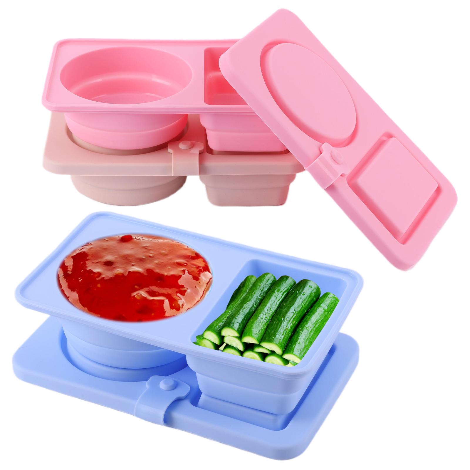 

3Pcs 2 Compartment Silicone Snack Containers with Lid Food Storage Containers Sauce Seasoning Container for Travel Office Picnic