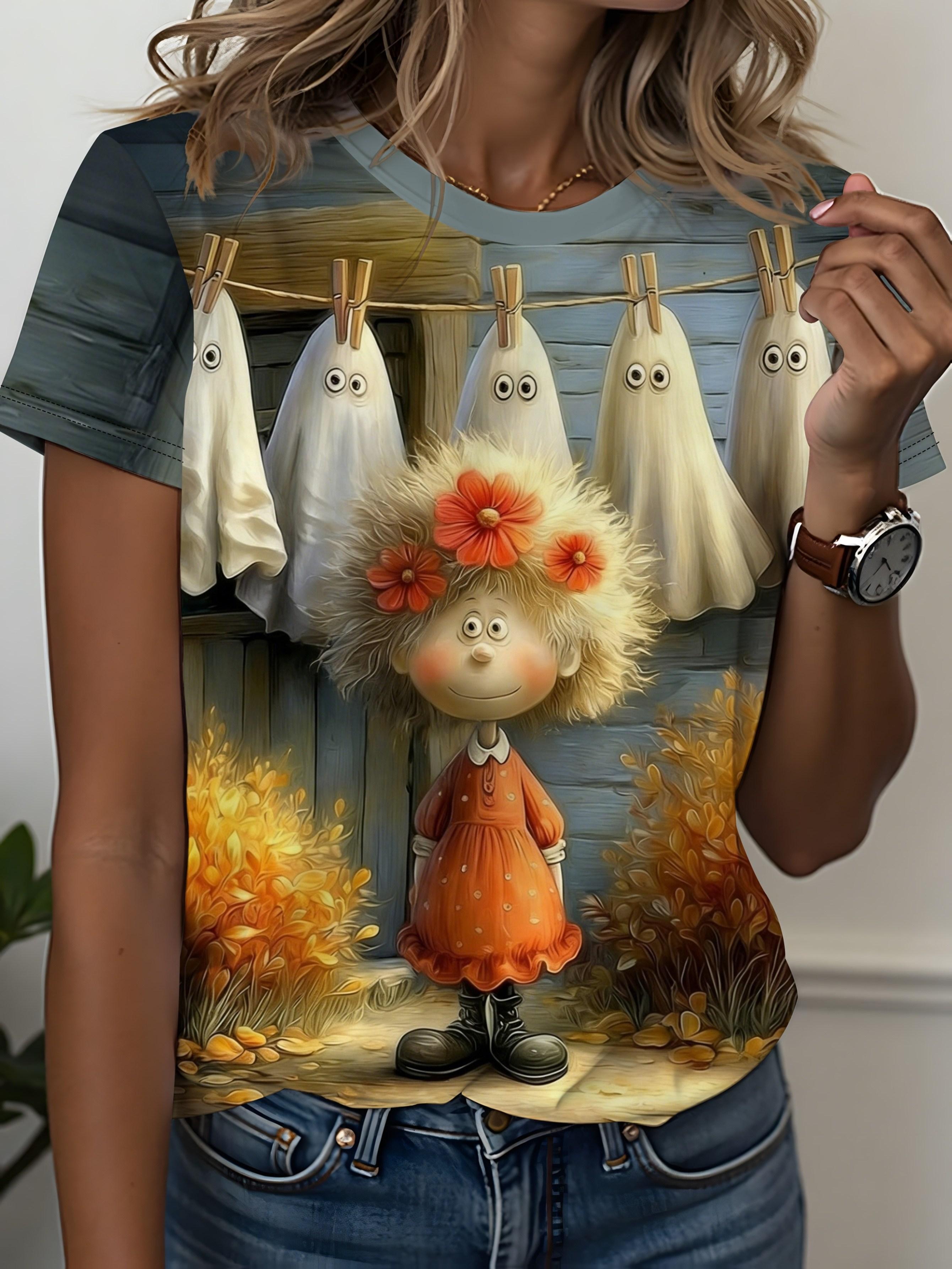 

Women S T-Shirt - - Versatile Soft And Cute T-Shirt Autumn Warm-Toned Cartoon Illustration. Full of Age-Reducing Atmosphere. Suitable for Spring. Sum S дубильная кора
