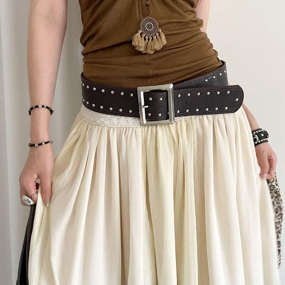 Punk Style Wide Women's Belt Designer Dress Jeans Belt Heavy-Duty Rivet Waist Belt  Streetwear