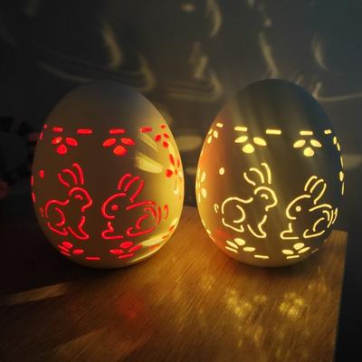 Easter Egg Hollowed-out Luminous Rabbit Easter Desktop Decoration Ceramic Craft Ornament European Style