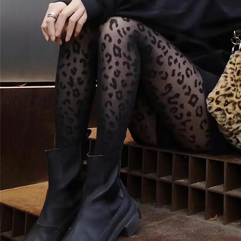 Yiran Sexy Lingerie Women's Black Pantyhose Sexy Leopard Print Stockings Lingeries For Tights High Nightclub Party Gift Cm