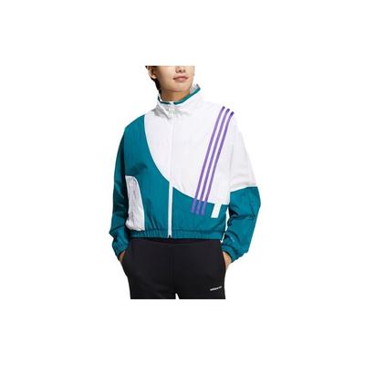 Neo Color Block Reißverschluss Stehkragen Langarmjacke Damen Oberbekleidung Blaugrün HF7327
