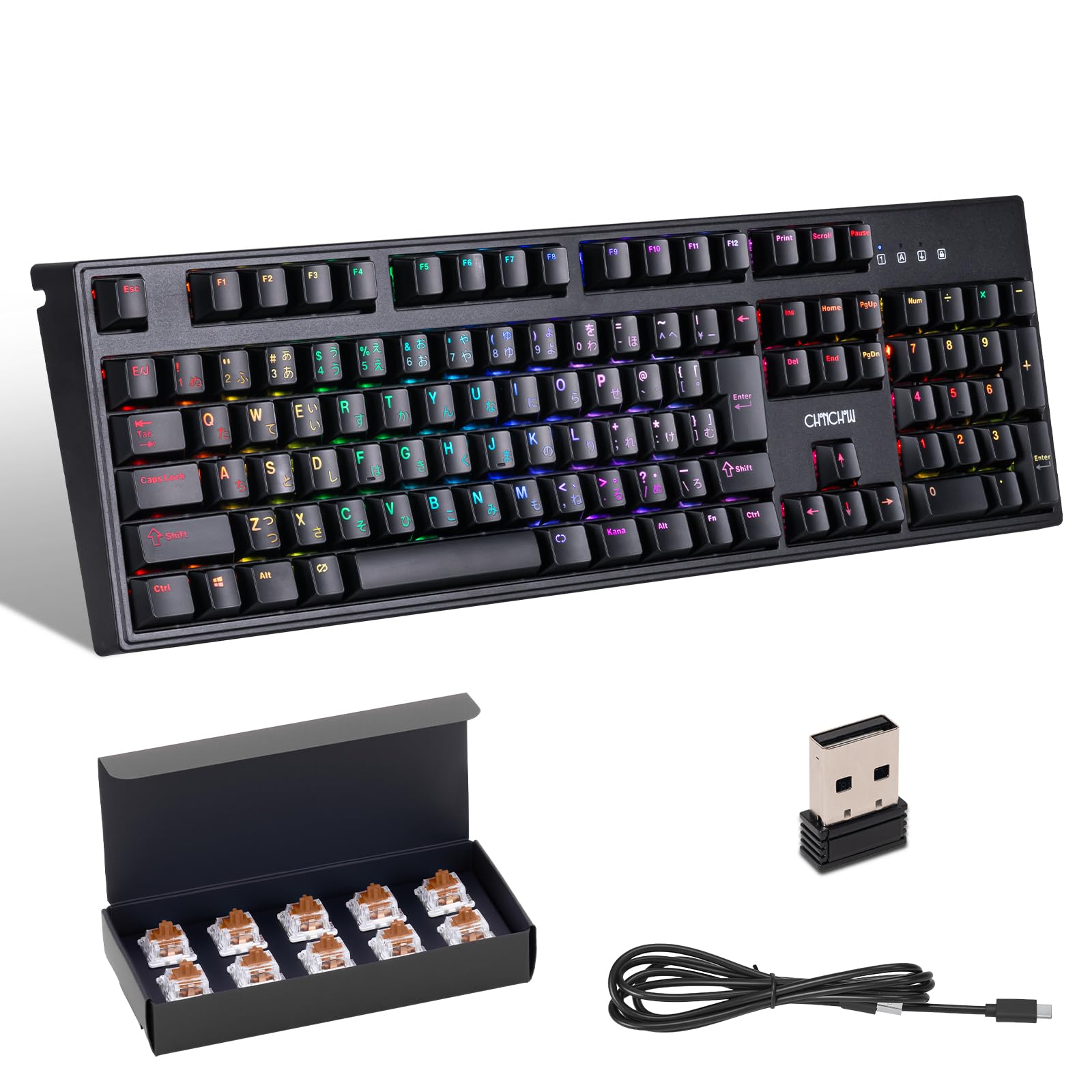 

CHONCHOW Gaming Mechanical Brown 108 Japanese 4000mAh Bluetooth RGB LED Compatible with Windows XP and and Includes Japanese Instruction Manual