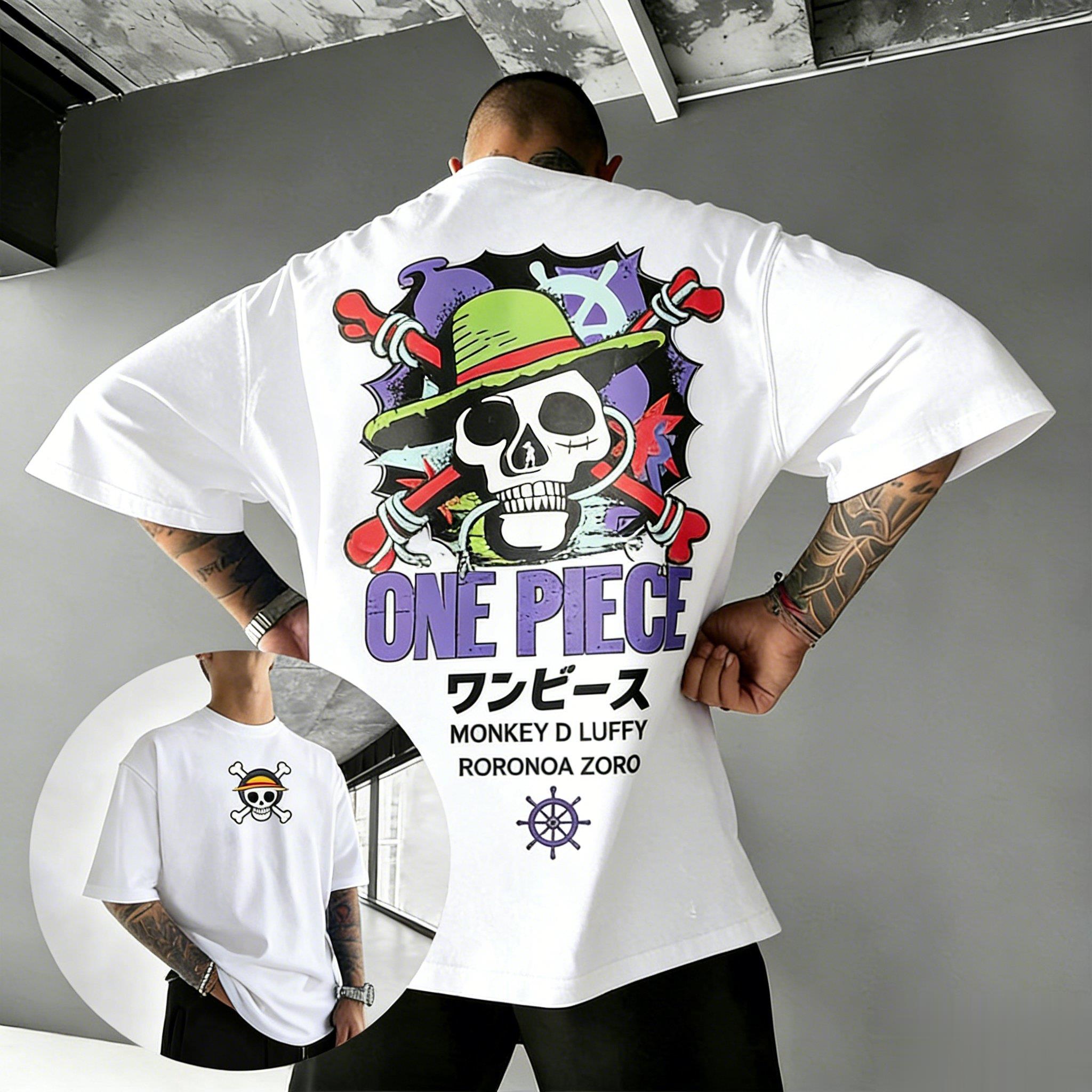 

Straw Hat Pirates One Piece T-Shirt Men Summer Retro Jolly Roger Graphic Short Sleeve Oversized Streetwear Loose Fit Anime Tee S разноцветный