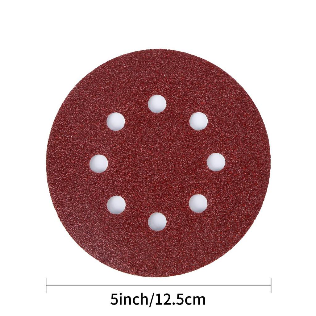 Hot-Selling 5" Aluminum Oxide Sandpaper, 8-Hole, 125mm, Red Backing Sanding Discs Set