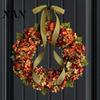 Corona de Navidad para el Hogar Artificial Otoño Puerta Principal Rústica Hortensia Floral Hermosa Decoración con Lazo Acción de Gracias Cosecha Otoño Interior Exterior Fiesta
