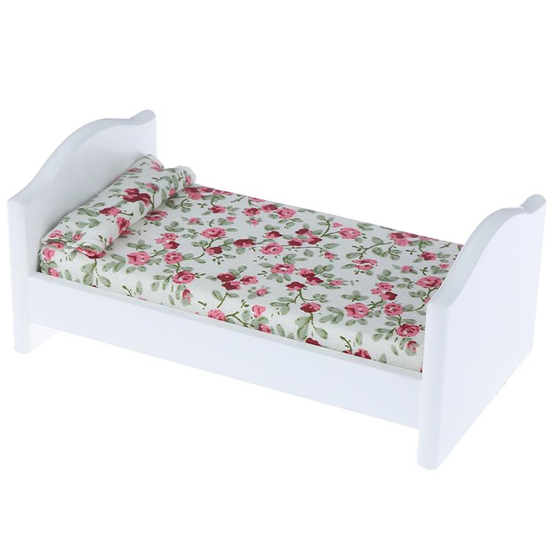 1/12 Casa delle Bambole Miniatura Letto in Legno con Cuscino Mobili Camera da Letto Casa delle Bambole