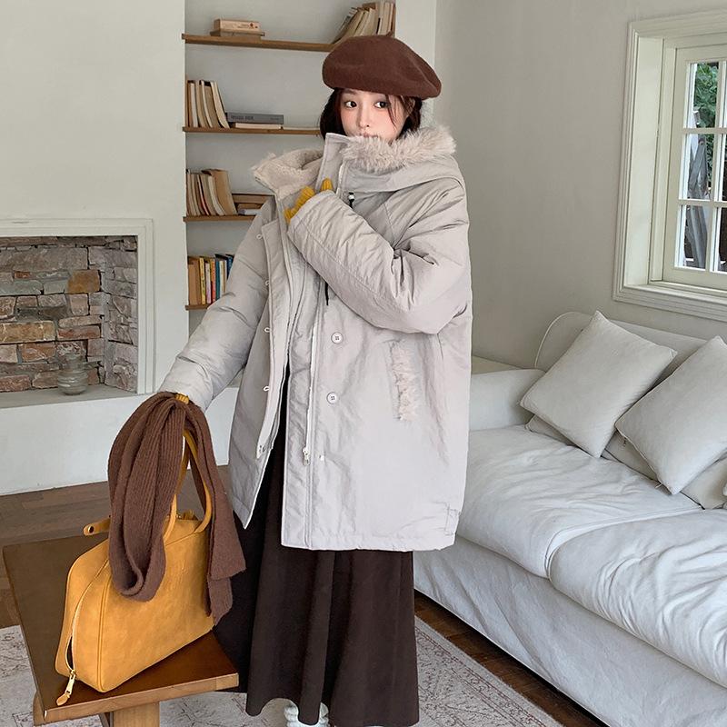 Medium and Long Cotton-padded Clothes, Winter New Korean Version Loose and Versatile Cotton-padded Clothes and Velvet Cotton-padded Jackets.