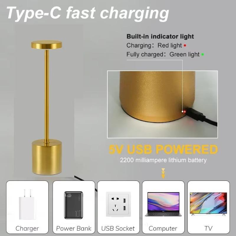 Simple LED Rechargeable Touch Metal Table Lamp Three Colors Bedside Cordless Desk Lamp Bar Outdoor Decoration Led Night Light