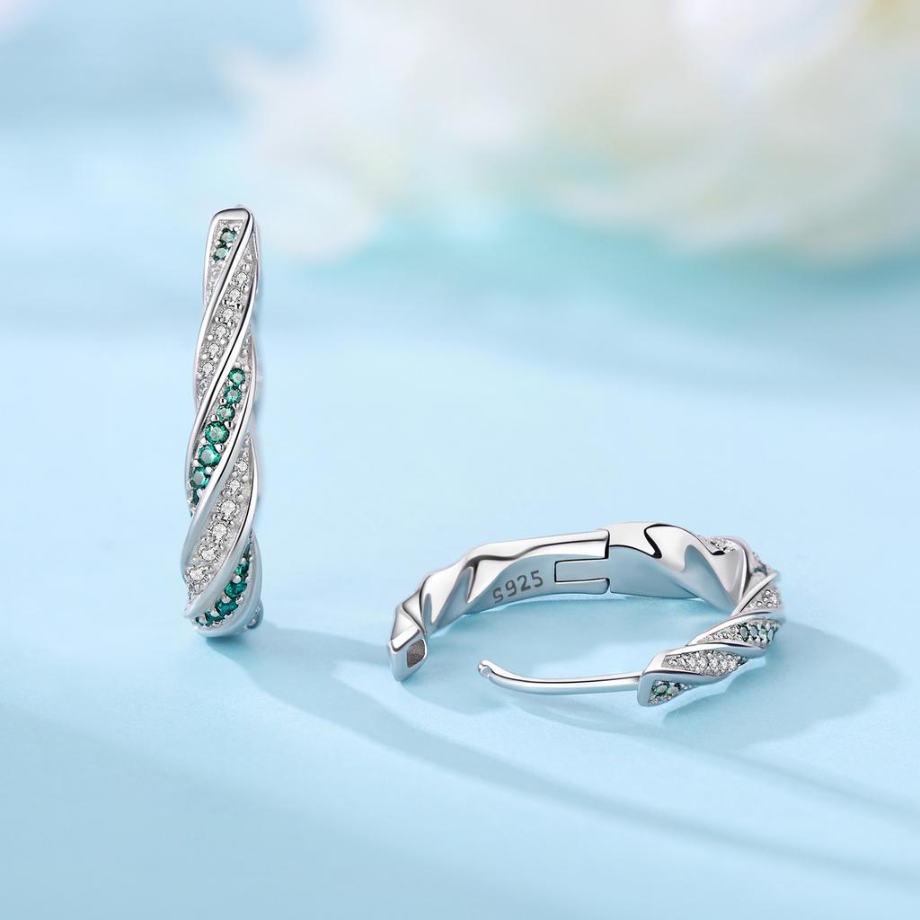 Original S925 Silver Needle Green Zircon Twist Earrings Versatile Hoop For Women Jewelry Birthday Party Fine Gifts