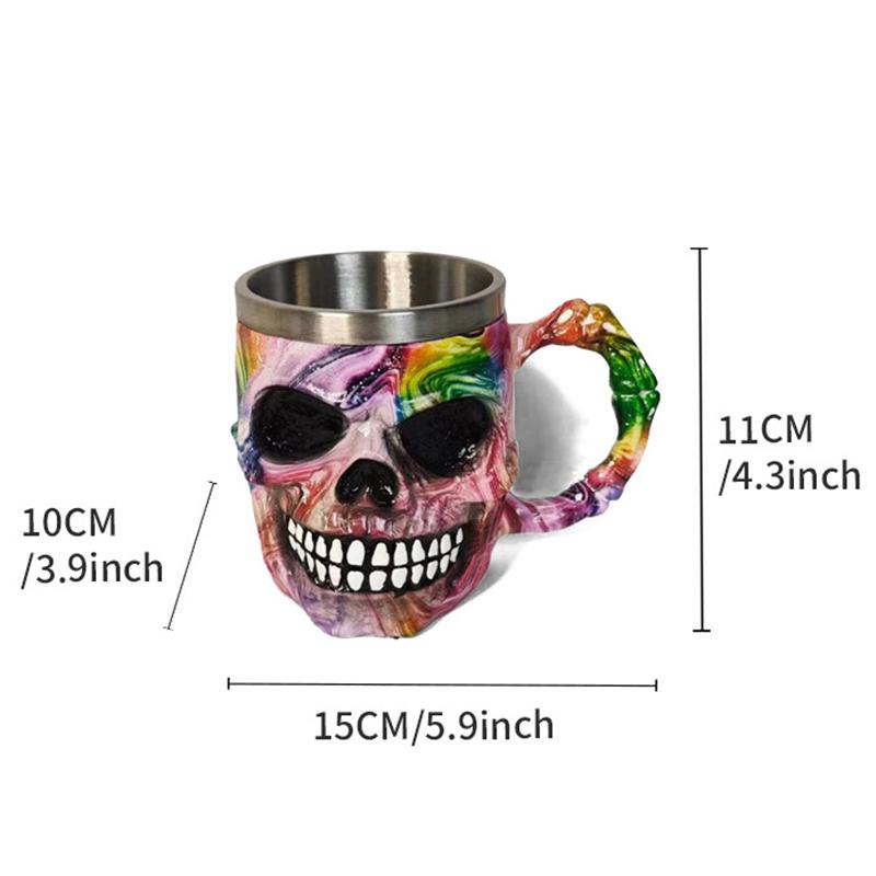 

Resin Stainless Steel Skull Statue Abstract Graffiti Home Decor Ornament Halloween Gift Whisky Glass New Home Decorations