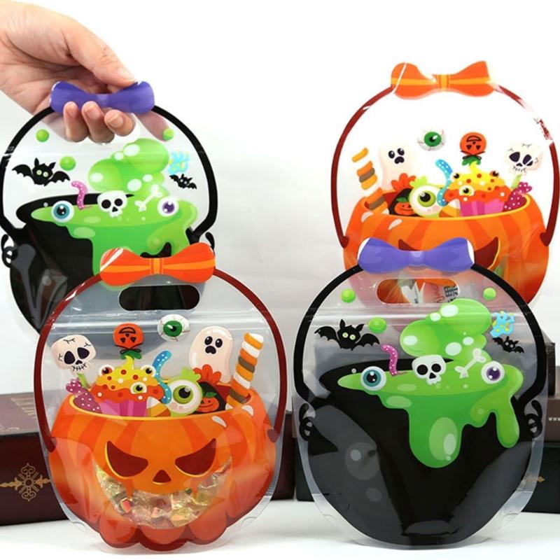 Halloween Candy Bags, 30 Piece Clear Plastic Party Treat Holders with Carry Grips for Packaged Candy and Small Gifts at Parties
