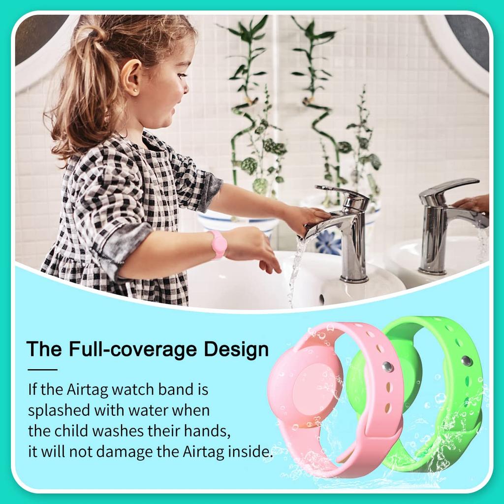 SUIHUOJI Airtag Bracelet for Kids Waterproof Silicone Wristband Full Case Cover for Apple Airtag