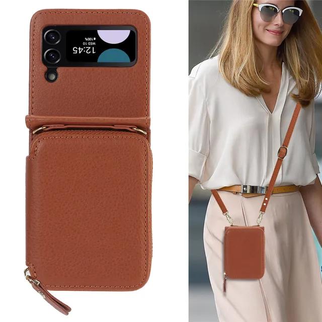 

Кожаный чехол-кошелек с ремешком для карточек и карточек для Samsung Galaxy Z Flip 5 Flip4 Flip3 5G, сумка-кошелек, ремешок на руку, задняя крышка с эффектом кожи For Galaxy Z Flip 3