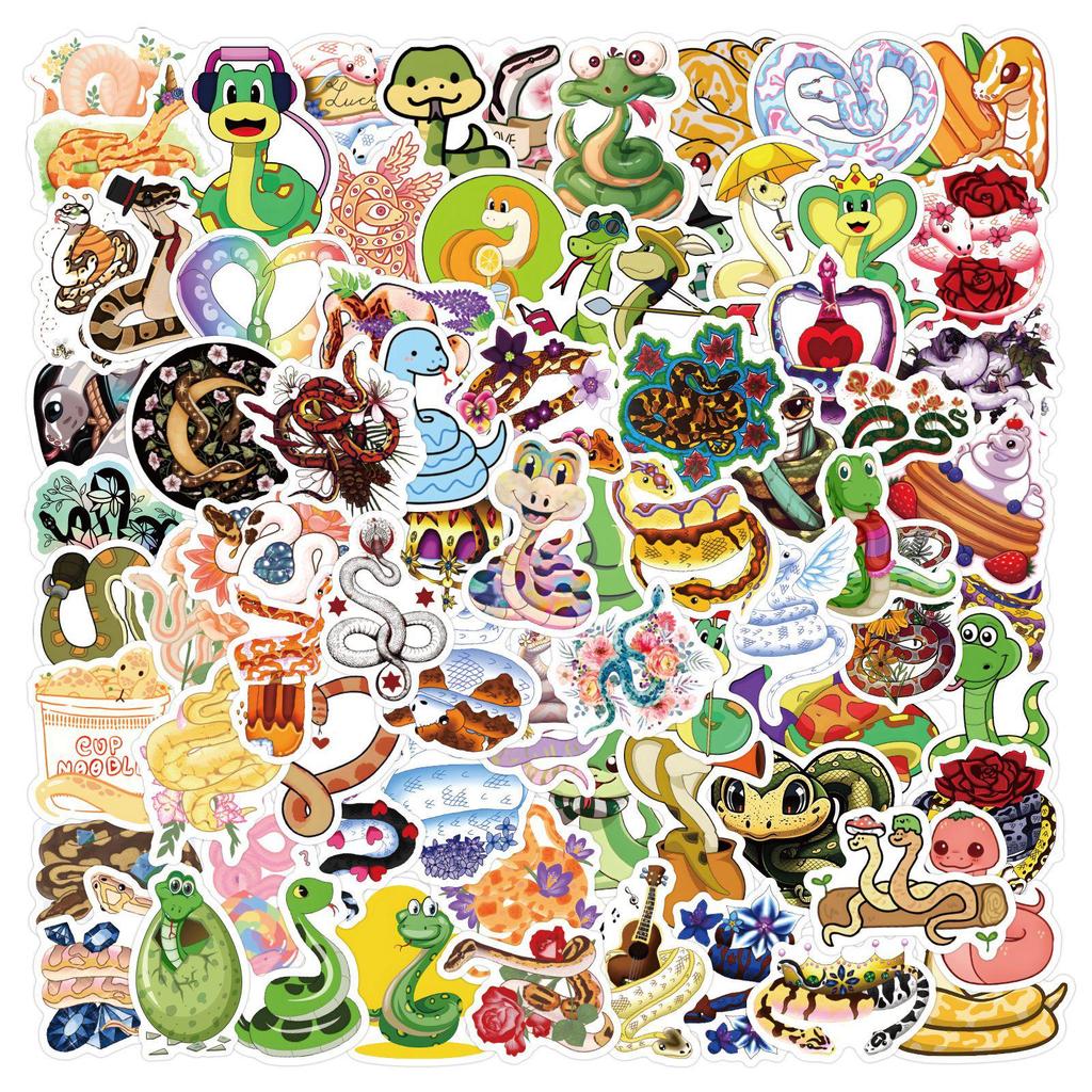 120 Cute Cartoon Snake Stickers for Notebooks, Phones, and Skateboards