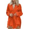 Summer Women's Casual Two Piece Long Sleeve Shirt Top And Shorts Sportswear Set