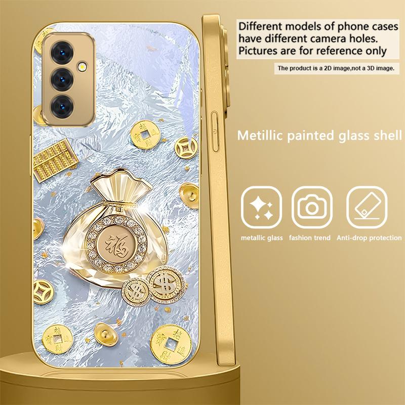Sac Chanceux de Bénédictions Pour Samsung Galaxy S 21 S22 S23 Plus S24 Ultra S20 FE 25Ultra S21+ S9+ 22Plus Coque de téléphone en verre doré