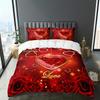 Romantic Red Heart Rose Floral Butterfly Letter Duvet Cover Set Includes 1 Duvet Cover And 2 Pillowcases Breathable Polyester