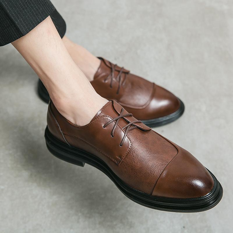 2024 Classic Brand Lace Up Leather Casual Shoes Thick Soled Wear-resistant Men's Brogue Shoes Trendy New Men's Business Shoes