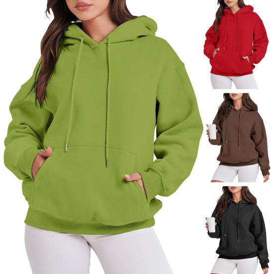 Women Hoodies Drawstring Pullover Fleece Sweatshirts Oversized Long Sleeve Hooded Top with Front Pocket