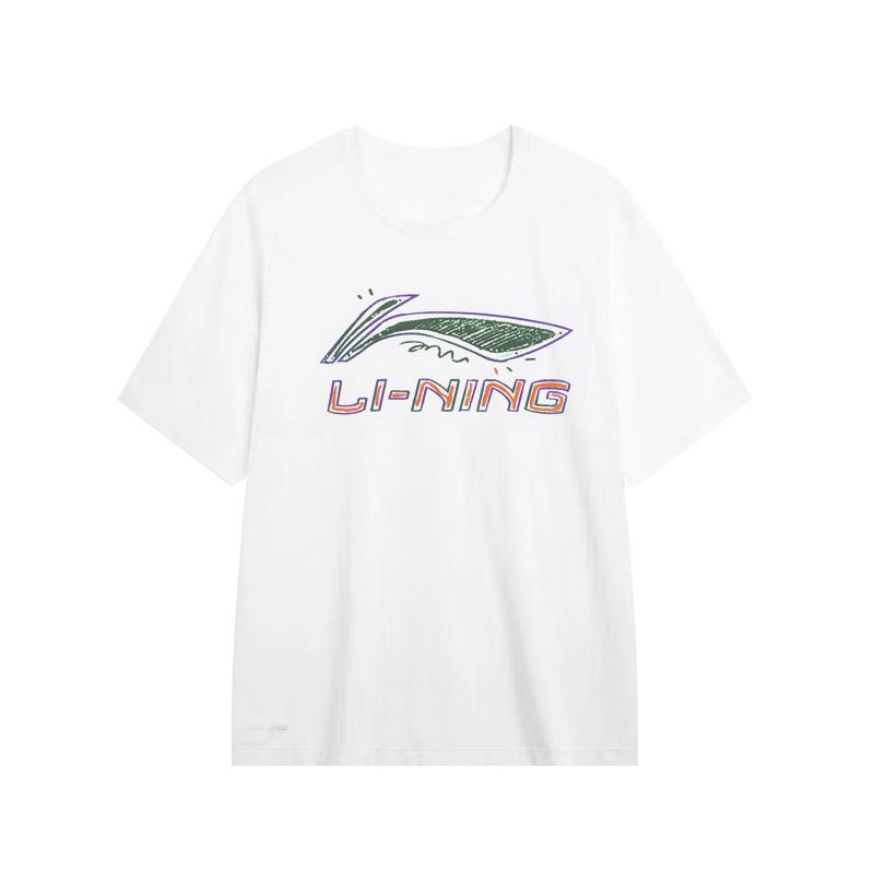 

Li Ning Серия спортивной моды Стиль колледжа Персонализированный логотип Буква Круглый вырез Дышащий хлопок Повседневная футболка с коротким рукавом ATSU032-2 M