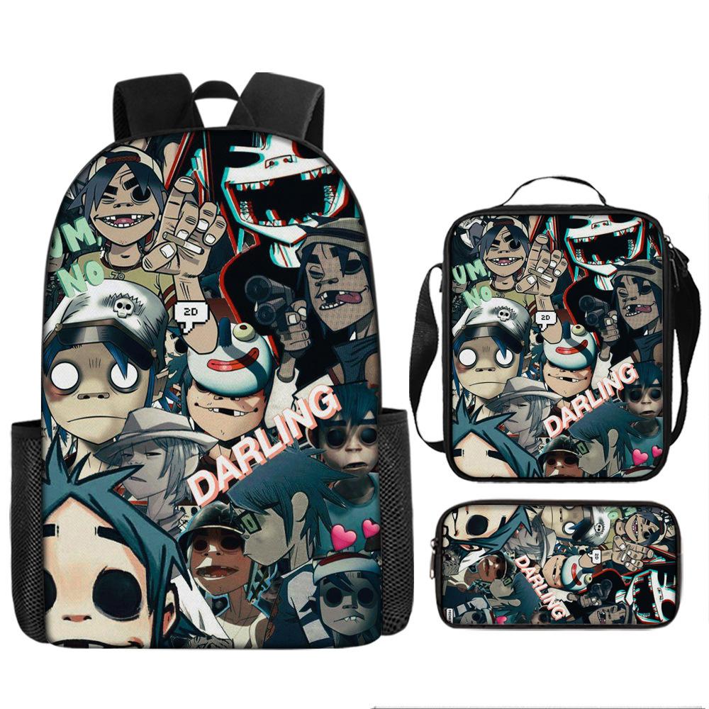 Hot selling British virtual band Gorillaz student backpack cartoon children's backpack shoulder bag pencil case three piece set