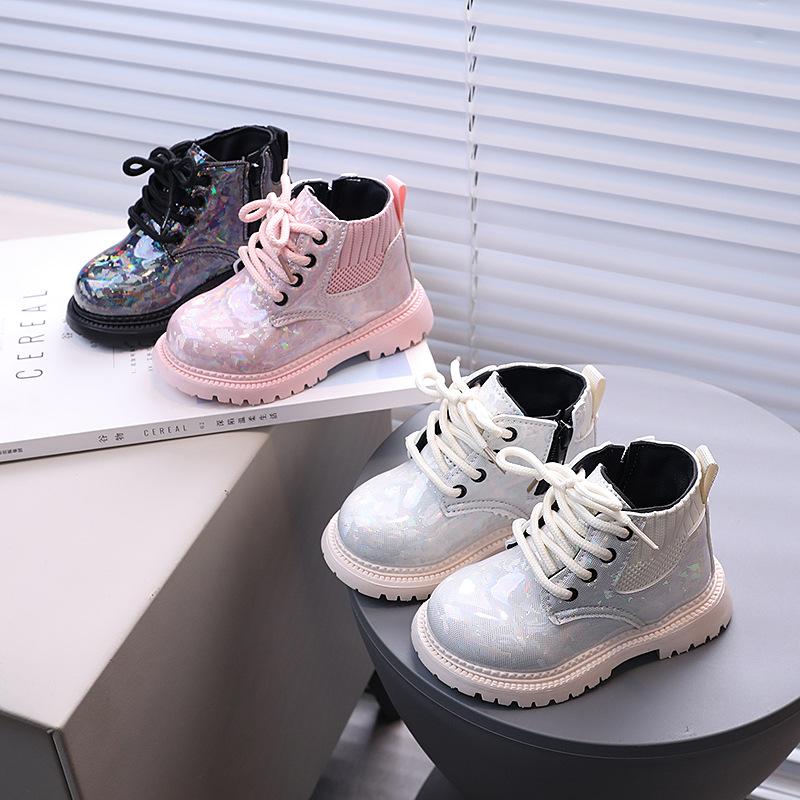 2025 All Season Children Shoes Designer Colorful Shiny Soft Soled Ankle Boots Fashion Versatile Anti Slip Boots Zapatillas Niña