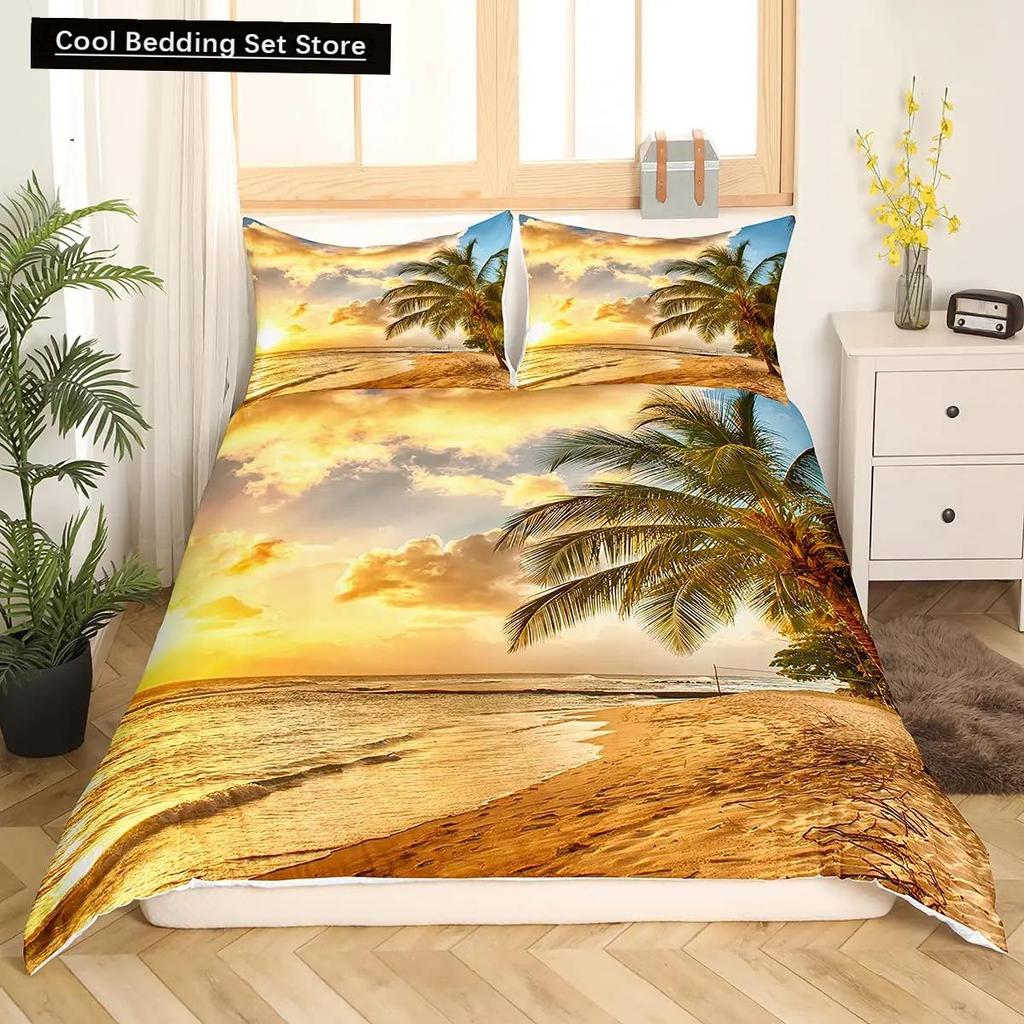 Täcke Strand Hav Hawaiiansk Palmträd Vågor Sängkläder Tropisk Ö Och Hav Strand Natur Tema Polyester Quilt