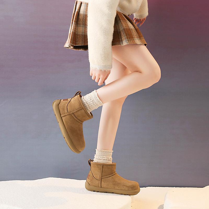 Women's thick bottom winter lightweight warm fur one plush snow boots non-slip wear-resistant casual sports cotton boots board shoes