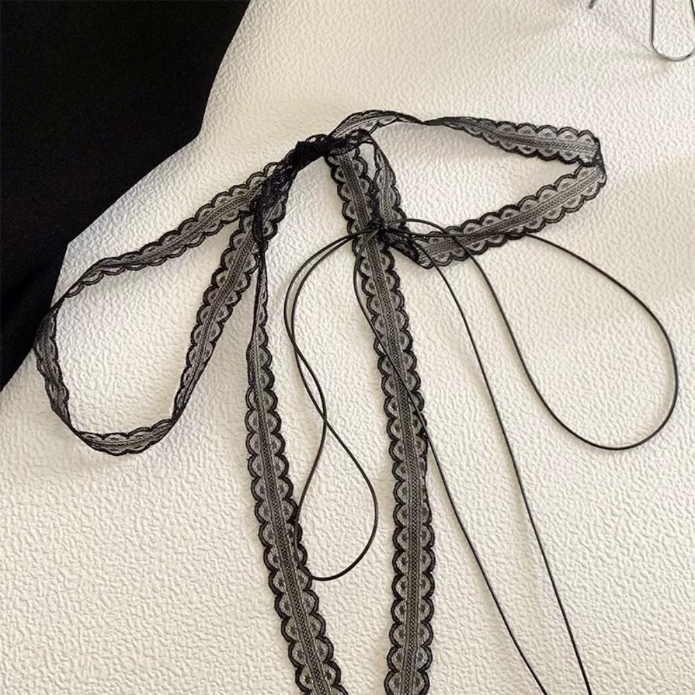 1 Stück Modischer Choker-Halskette für Damen Sexy Schwarz Weiß Spitze Schleife Anhänger Kurze Schlüsselbein-Kette Gothic Choker Ästhetischer Schmuck