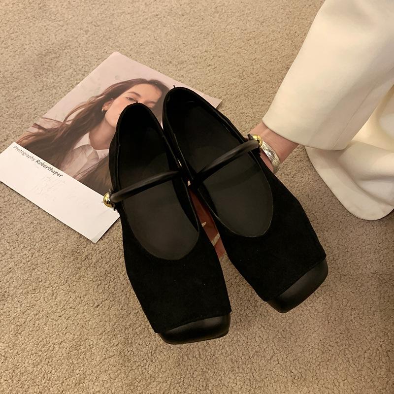 Soft-soled French Flat-soled Mary Jane Shoes 2024 Spring New Retro Square Head Shallow Mouth Single Shoes with Skirt Evening Shoes