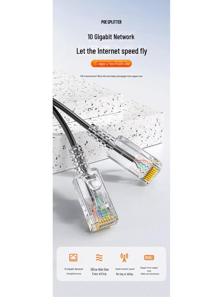 Cablu de rețea Biaz WX21 Negru CAT6A, Linie subțire, Cupru fără oxigen