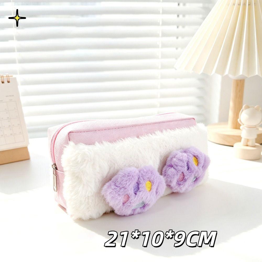 Large Capacity Fluffy Pen Bag Zipper Closure Lipstick Case Pencil Storage Case Office Stationery