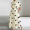 ZANZEA Womens Casual Turn Down Collar Polka Dot Print Short Sleeve Dress