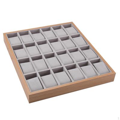 Watch Display Case for Men Gift Wooden Holder Organizer 24 Grid Velvet Tray