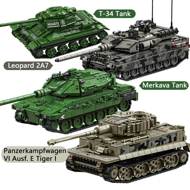 Klocki konstrukcyjne czołg ciężki styl tygrysi, model zabawka do składania puzzle pojazd opancerzony czołg T-34, rękodzieło DIY dla dzieci prezent dla chłopca