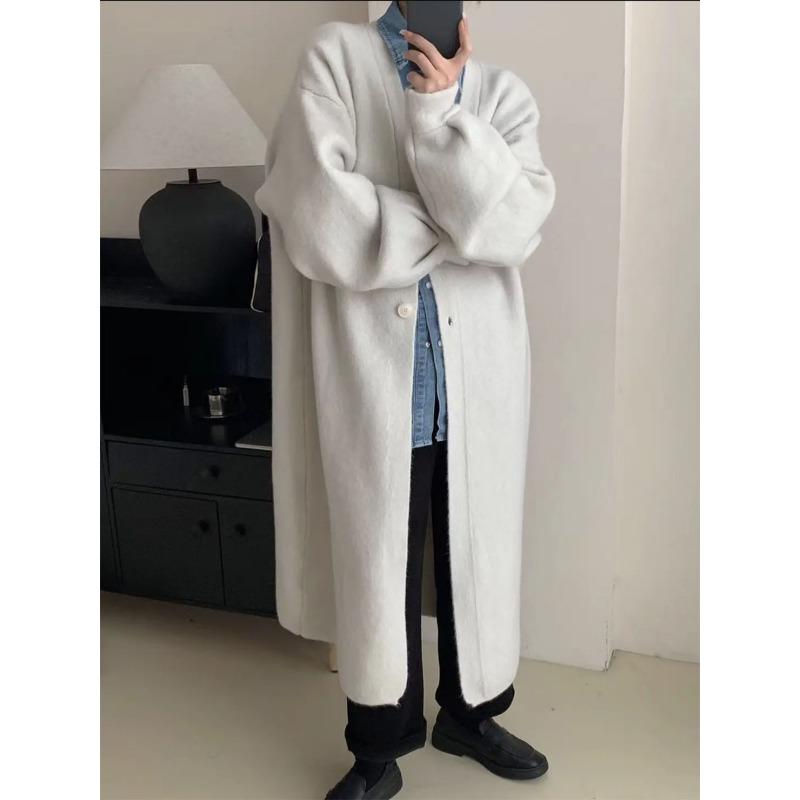 

Autumn and winter new thickened v-neck long single-breasted knitted cardigan women s loose lazy wind sweater jacket women One Size