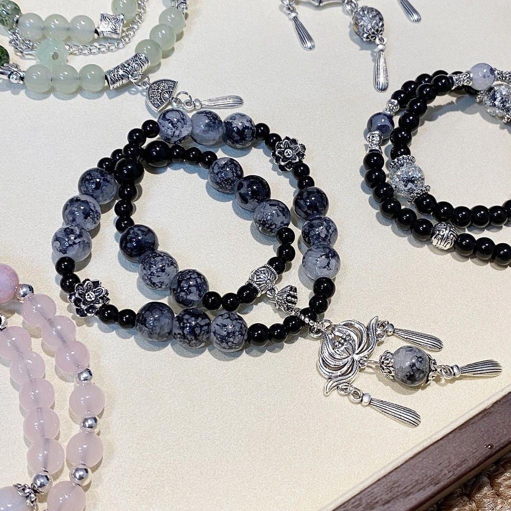 Brățară nouă în stil chinezesc stil național brățară dublu cerc suprapusă design de nișă versatil bijuterii retro cu mărgele pentru bărbați și femei