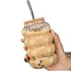 Hot Selling Borosilicate Ribbed Glass Iced Coffee Tumbler Cup with Bamboo Lid and Glass Straw for Your Refreshing Drinkware