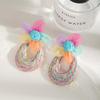 European Retro Geometric Raffia Earrings: Vacation-Style Wooden Hollow Long Accessories for Women