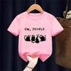 EW PEOPLE Letter Print Kids TShirt Summer Childrens Pure Cotton Shortsleeved Casual Tops Boysgirls Gifts Black Cat Pattern