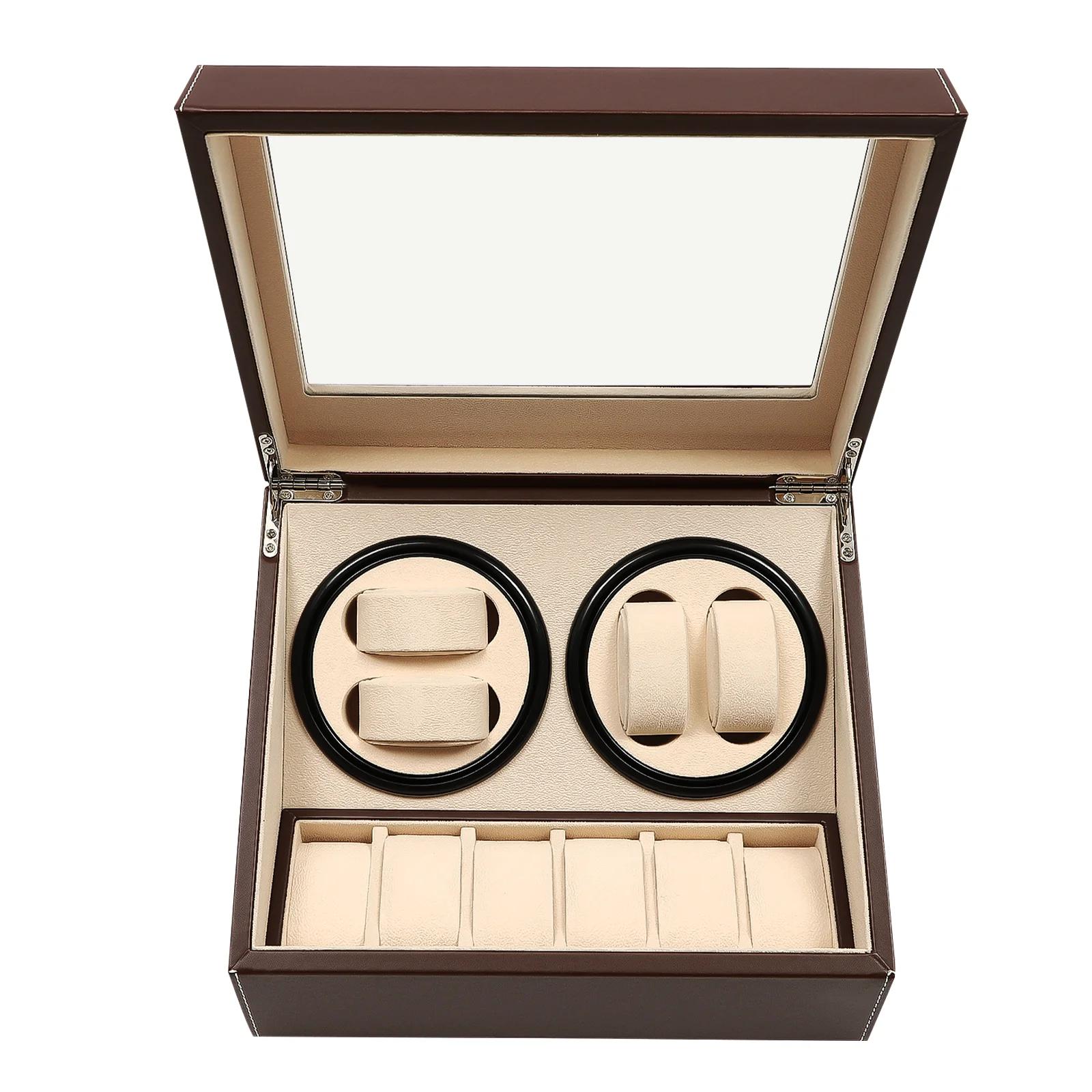 

Автоматическая шкатулка для подзавода часов 4+6, вращающаяся витрина, кожаный кейс для хранения часов для мужчин и женщин (коричневый) коричневый