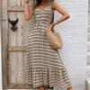 Autumn Winter Women High Waist Sleeveless Dress Lace Up Print Color Pleated Temperament