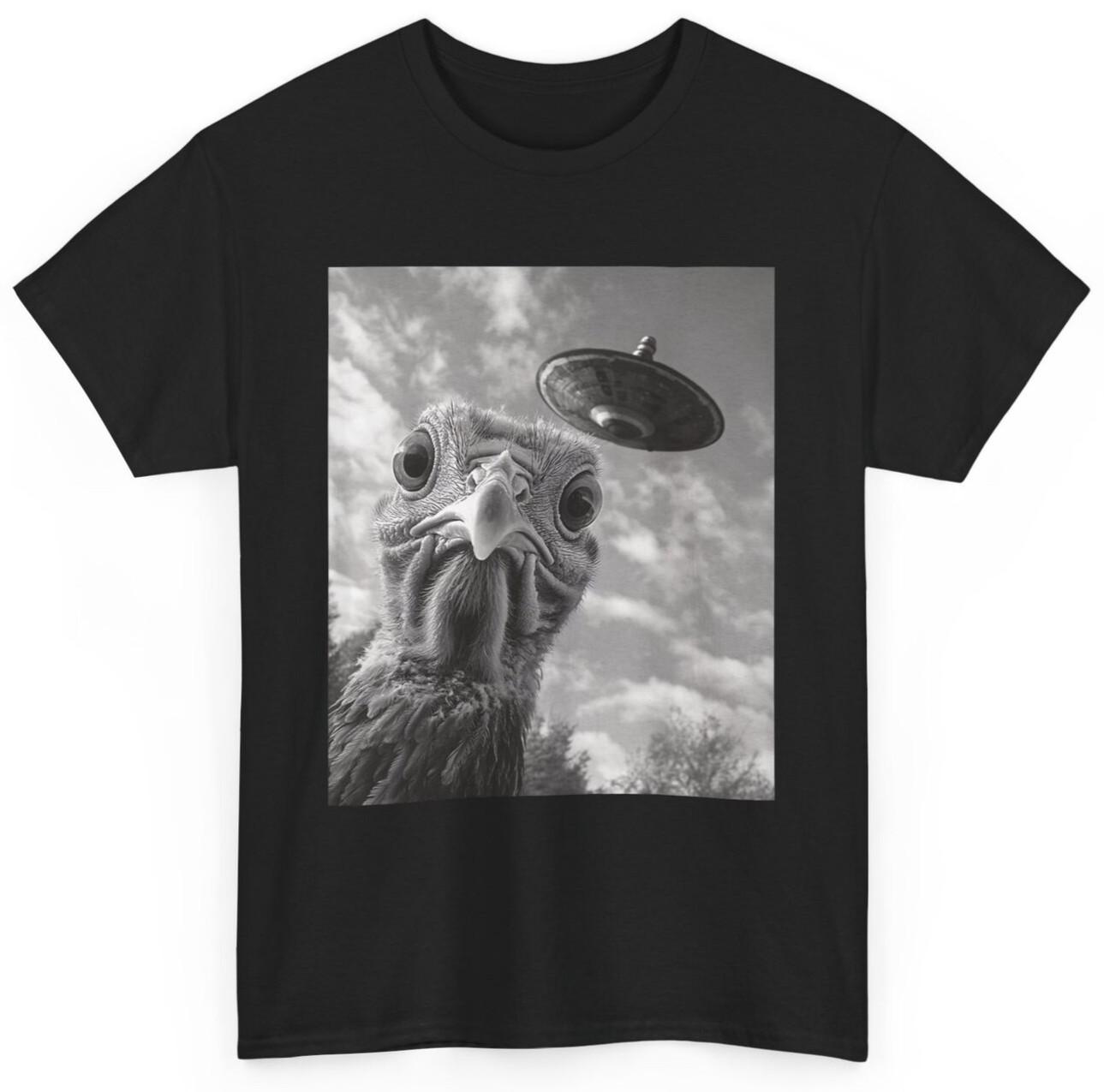 Funny Turkey Selfie UFO Thanksgiving T-Shirt Mens Womens Tees Top 3XL