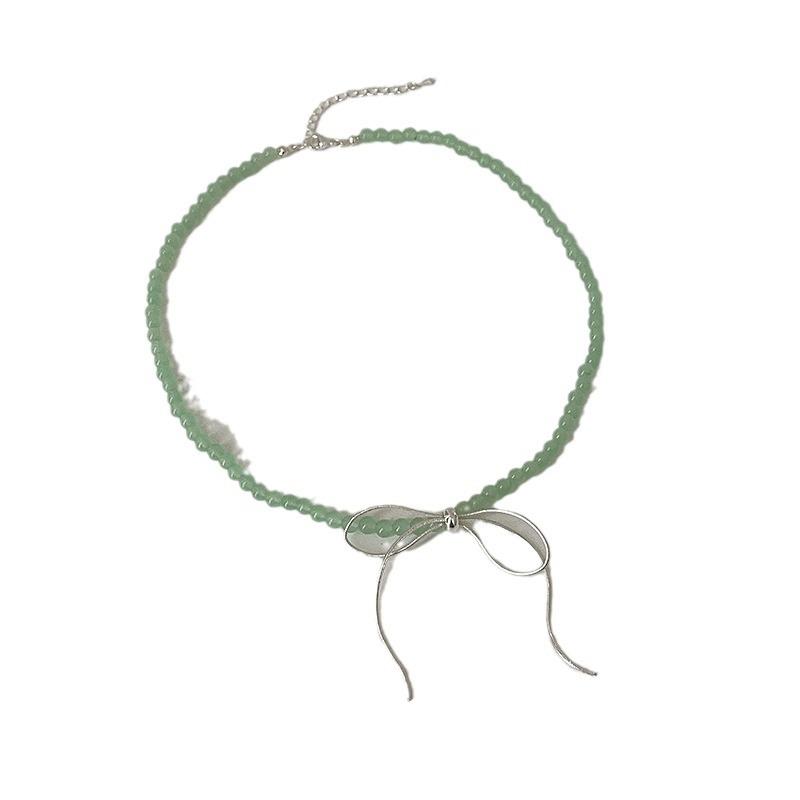 Unique Niche Bow Beaded Necklace Women'S Fresh And Elegant Fashion Personality Temperament Versatile Neck Chain Collarbone Chain