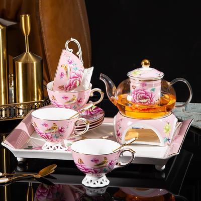 Czajnik Premium w Kwiaty, Czajnik Zdrowotny, Zestaw do Popołudniowej Herbaty, Ceramiczna Filiżanka do Kawy, Spodek, Łyżeczka, Zestaw dla Wielu Osób dla 2 Osób