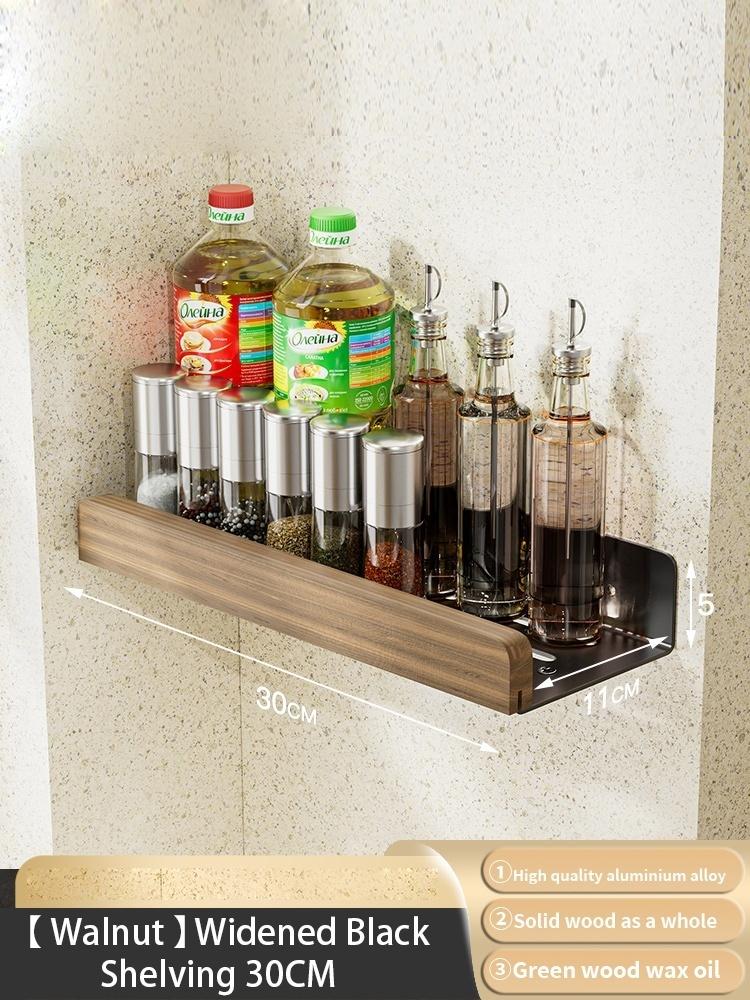 Kitchen Storage Rack, Wooden Seasoning Rack, Wall Mounted Seasoning Bottle And Jar Supplies, Solid Wood Rack